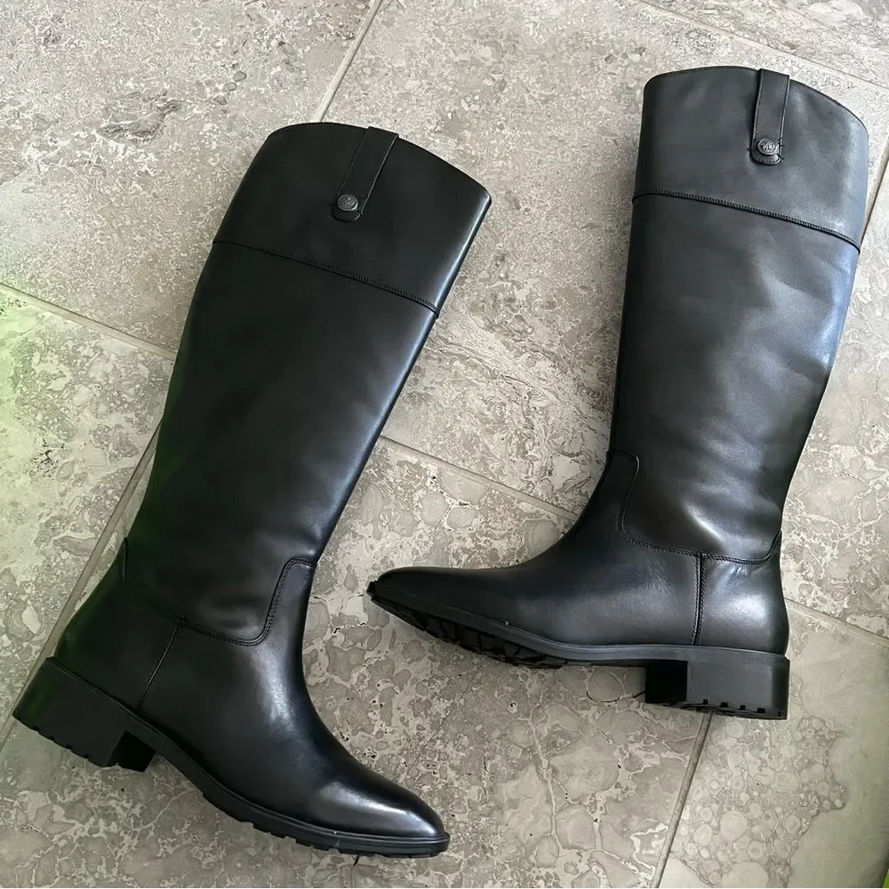 Sam Edelman Drina Leather Riding Knee-High Boots, Black, New, Size 11M